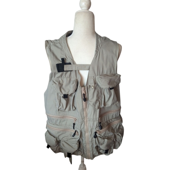 gorpcore Khaki Utility Vest with Multiple Pockets Machu Picchu Embroidered Sz M - Picture 11 of 12